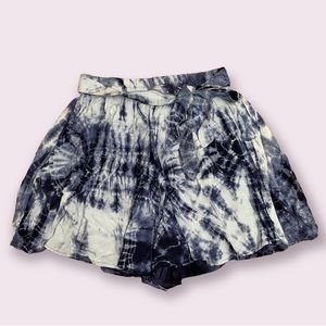 Angie blue tie dye belted tie front shorts
